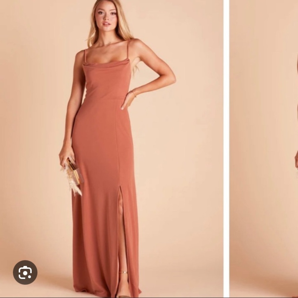 Birdy grey terracotta / rust orange bridesmaid dress.